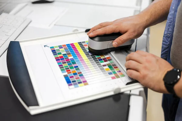Verificación técnica de pliego de papel y registro de color antes del tiraje.