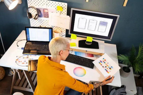 Comparación entre el espacio de color RGB en pantalla y una prueba impresa en colores CMYK